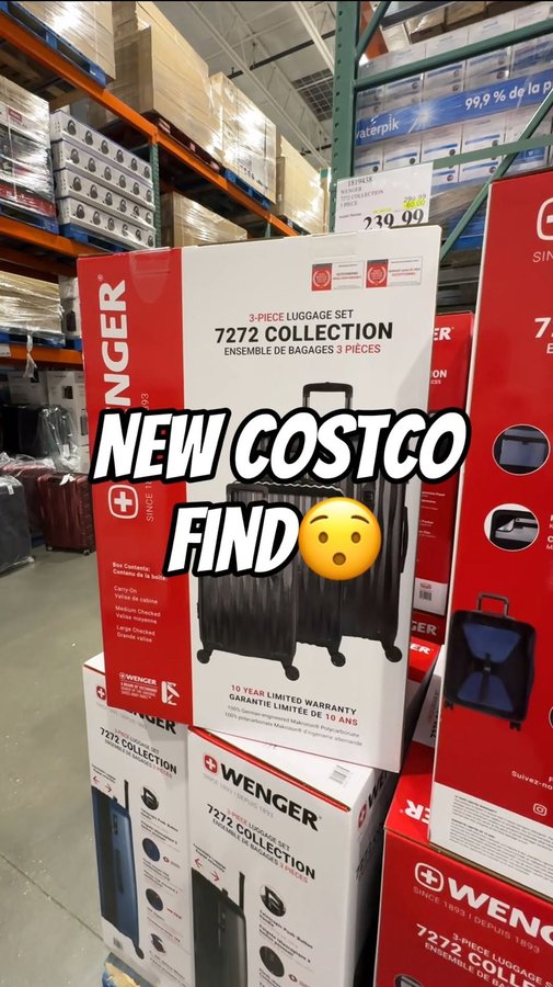Instagram post by @couponcutiecanada for SWISSGEAR. Caption reads: Check your Costco for the new Wenger 3-Piece....