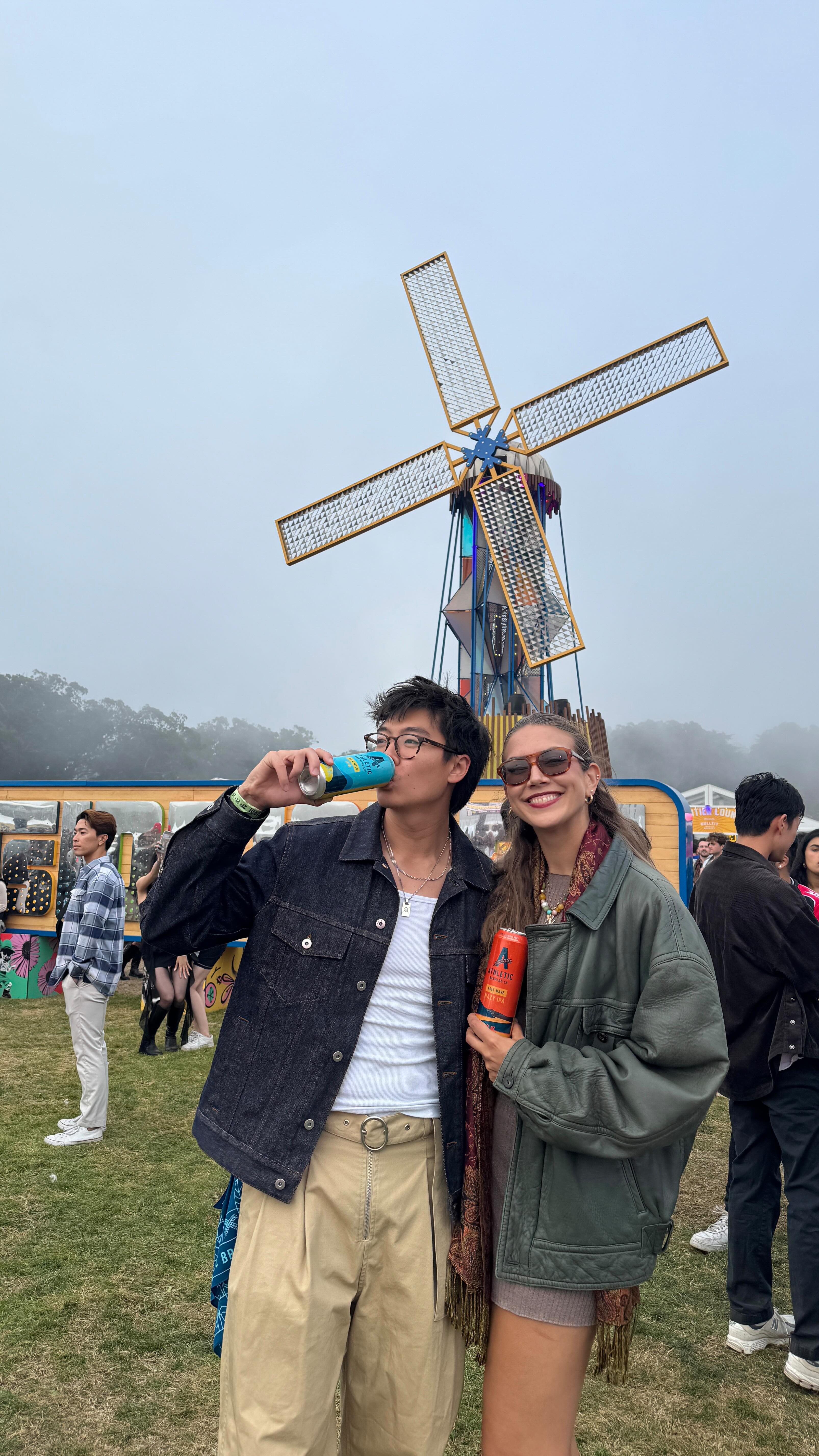 Instagram post by @derekxiao_ for Athletic Brewing. Caption reads: Enjoying all 3 days of outside lands hangover free....