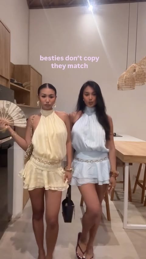 Instagram post by @fewnatcha for PEPPERMAYO. Caption reads: Besties verified 🩵💛 outfits: @peppermayo #ootd....
