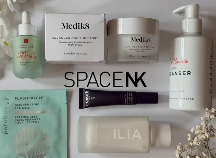 Instagram post by an influencer for Space NK. Caption reads: Your Skin Must Haves from @spacenk •....