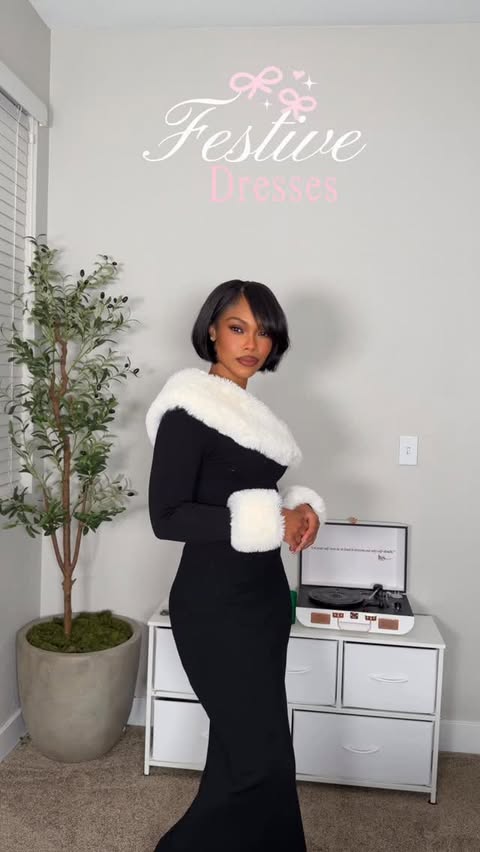 Instagram post by @bri.giscombe for Meshki. Caption reads: A few festive dresses for the holidays. Comment....