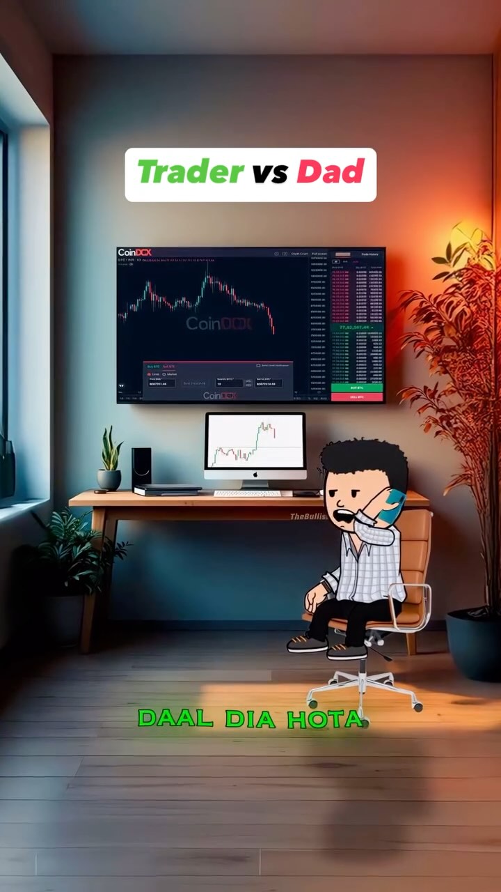 Instagram post by @thebullishroom for CoinDCX. Caption reads: Kaash Papa ne 1-2 bitcoin khareed liye....