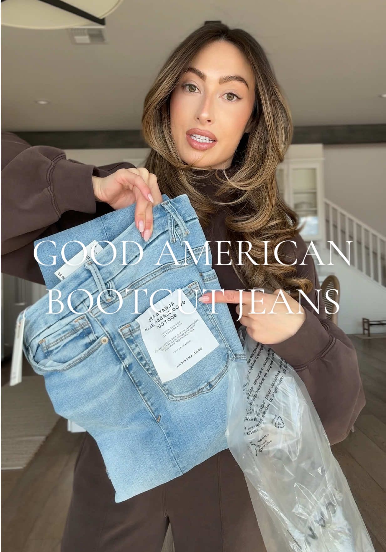 TikTok post by @briannametzger1 for GOOD AMERICAN. Caption reads: Good American jeans fit like a GLOVE. Wearing a....
