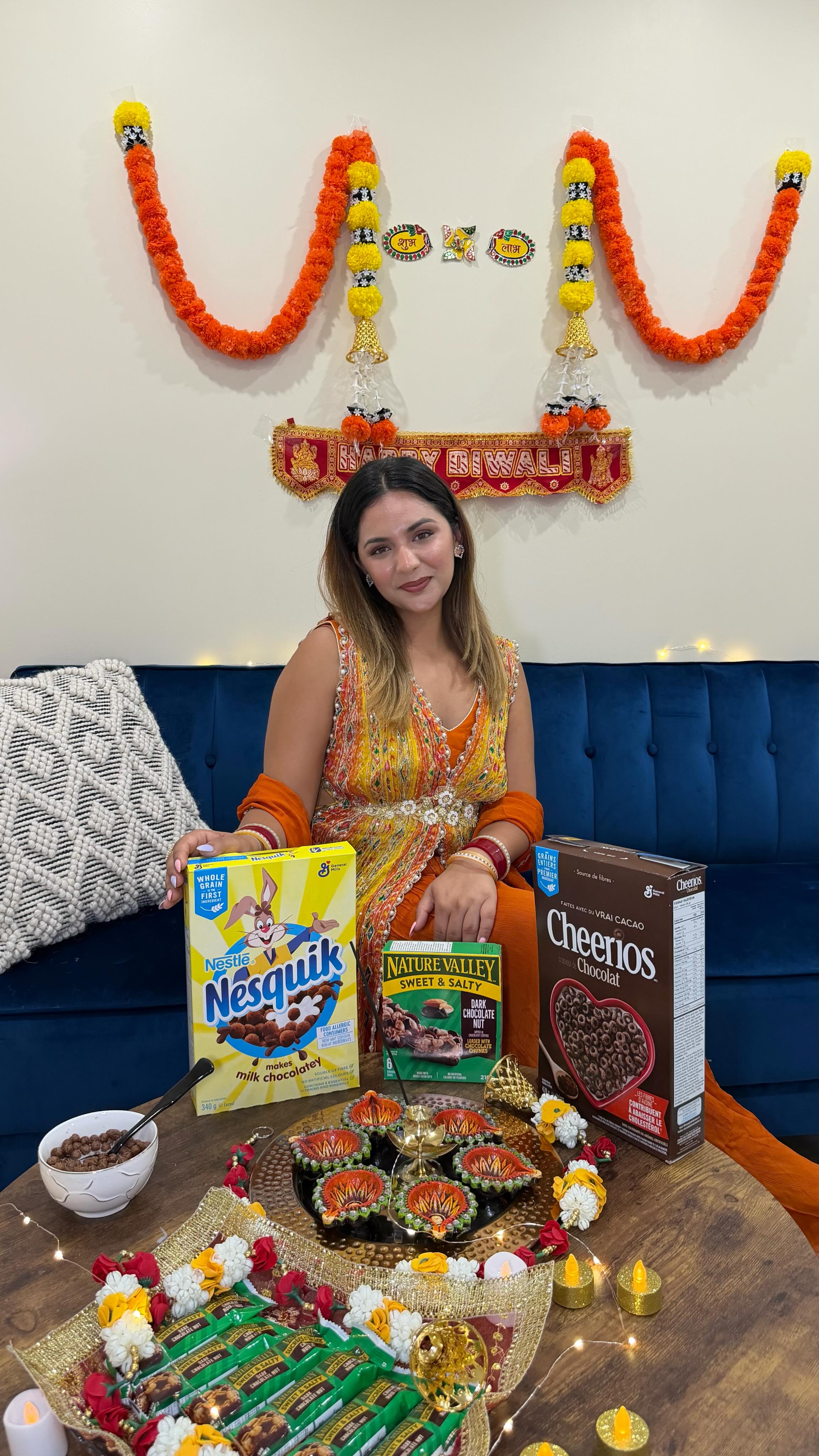 Instagram post by @monishababbar20 for Cheerios. Caption reads: [...] a dash of chocolatey sweetness! 🍫....