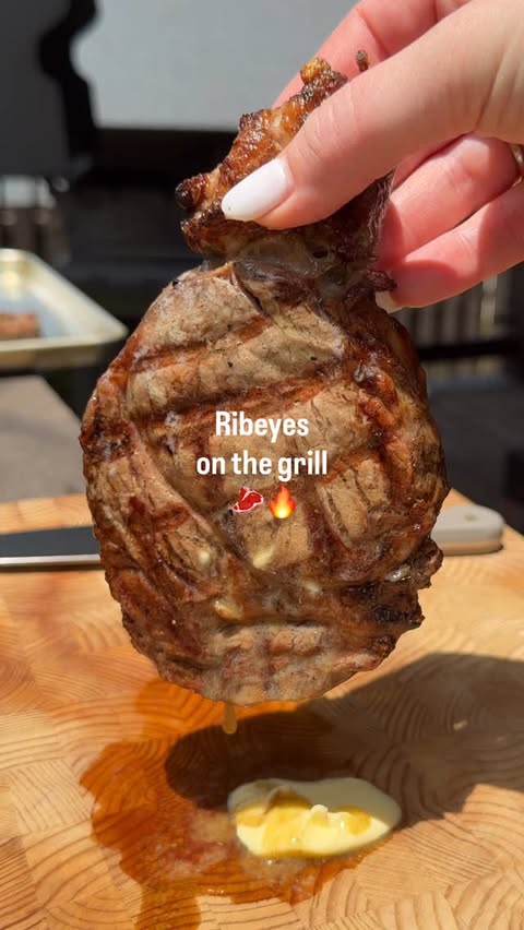 Instagram post by @hayherridge for ButcherBox. Caption reads: [...] @butcher_box 🤠👩🏻‍🍳 #ribeye #steak....