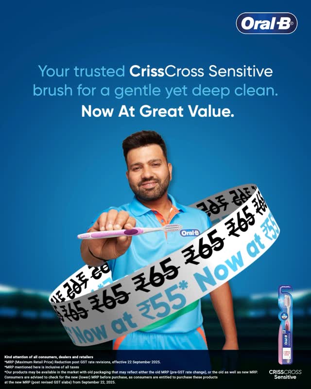 Instagram post by @rohitsharma45 for Oral-B. Caption reads: Superior clean, smarter price. Thanks to GST,....