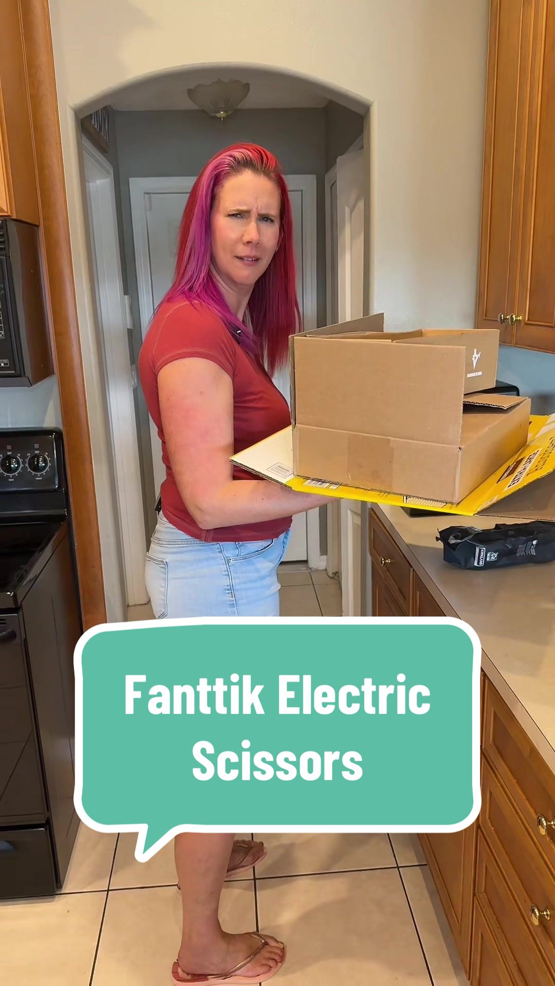 TikTok post by @tokshopwithkarin for Fanttik. Caption reads: Fanttik Electric Scissors can cut through....