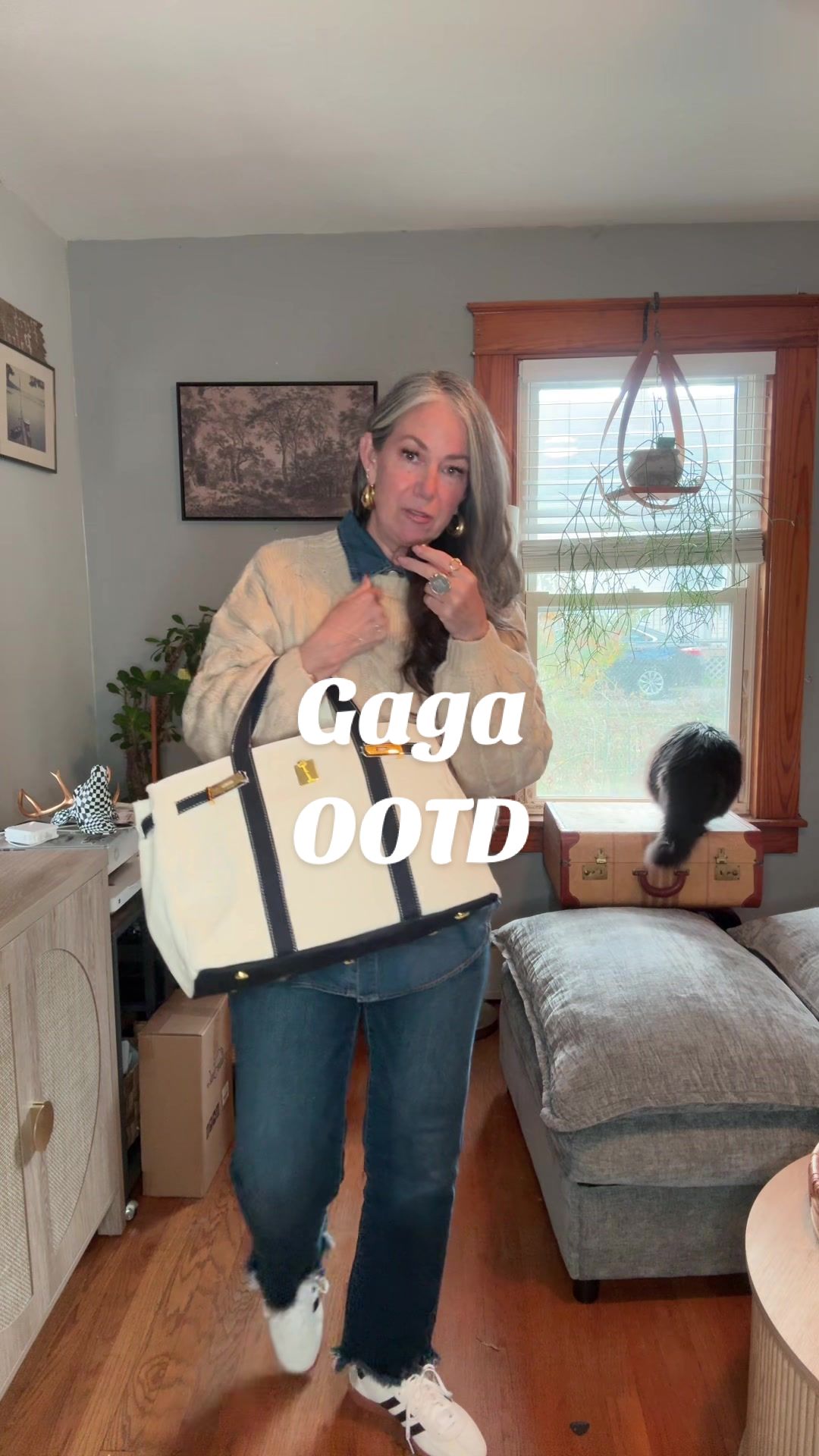 TikTok post by @aestheticaleestyled for PrettyGarden. Caption reads: Finally heading to visit my grandbabies! Comfy and....