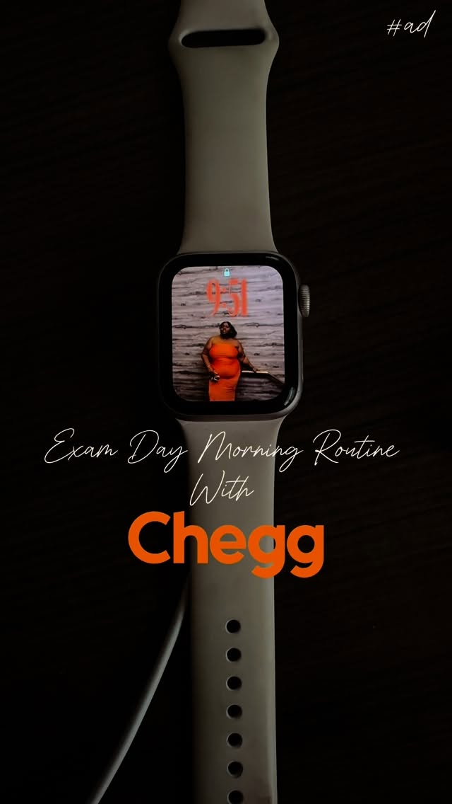 Instagram post by @oreoluwa.lawson for Chegg. Caption reads: #ad Exam day mornings >>> fueled by skincare, good....