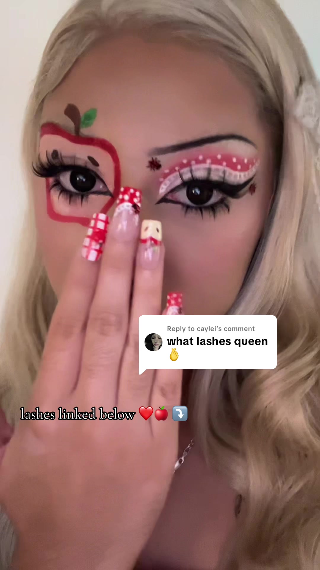 TikTok post by @sixteengravess for OkayLove Lashes. Caption reads: Replying to @caylei these lashes are from....