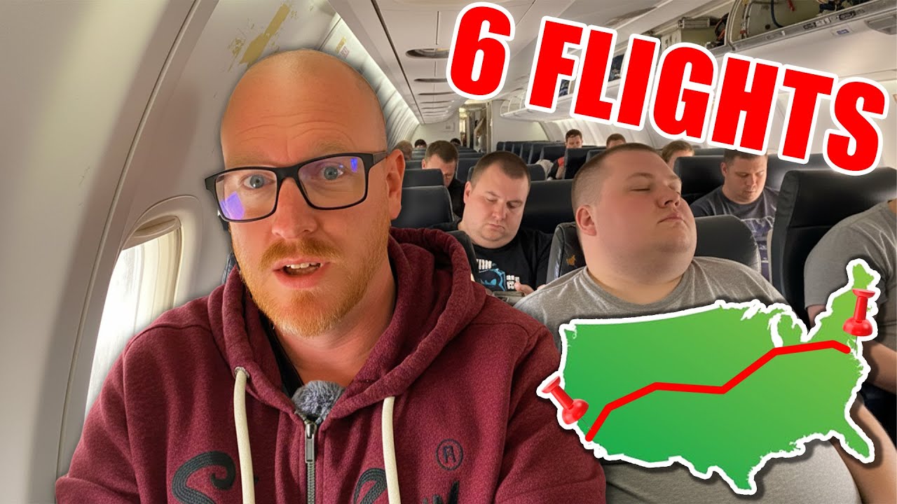 YouTube post by @noelphilips for Airalo. Caption reads: Coast to Coast on America's MOST HATED Plane: 48....
