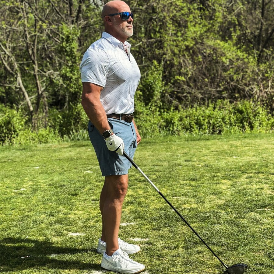 Instagram post by @lifeover40fit for Flag & Anthem. Caption reads: Afternoon on the course with my oldest.

#golf....