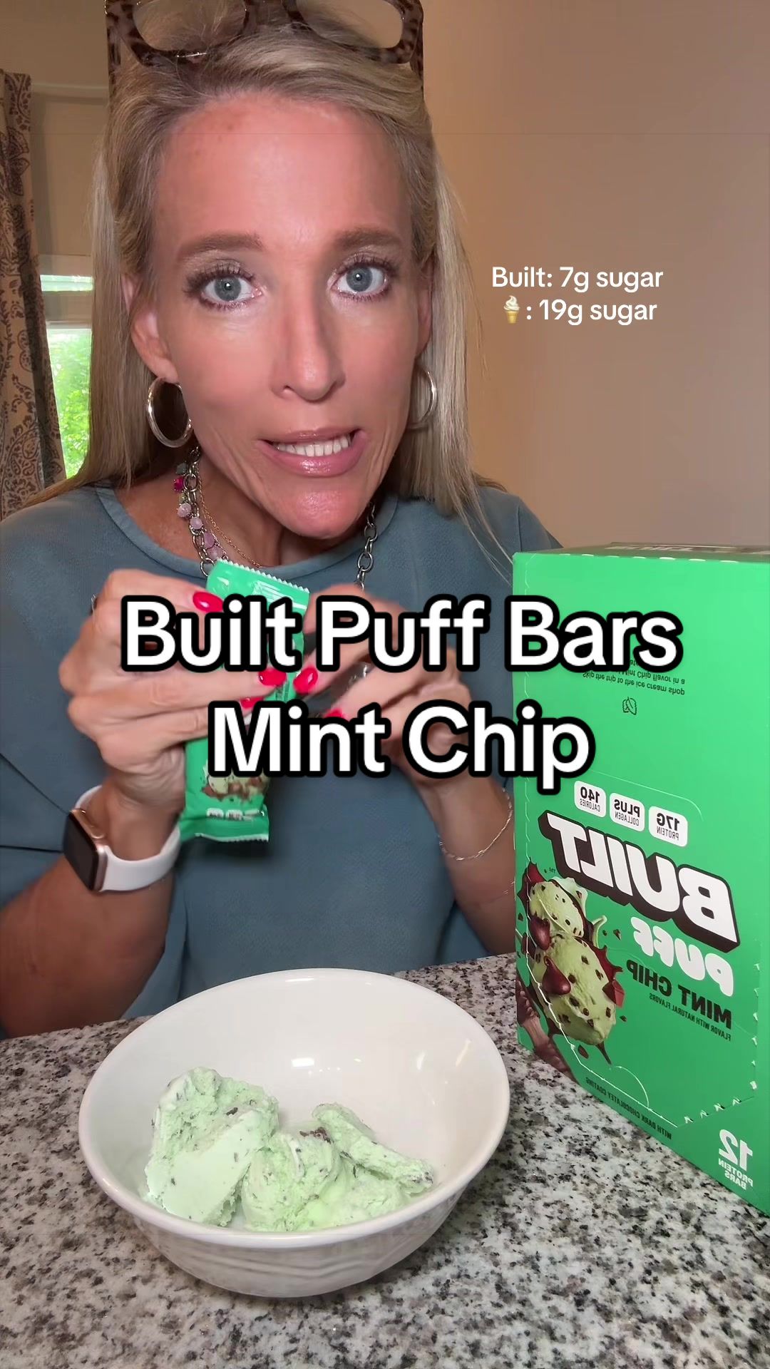 TikTok post by an influencer for BUILT Bar. Caption reads: @Built Bar #chocolatemint #builtpuffbars [...].