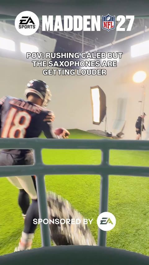 Instagram post by @realdockery for EA SPORTS Madden NFL 26. Caption reads: POV: Rushing Caleb Williams 😭🥀 @eamaddennfl....