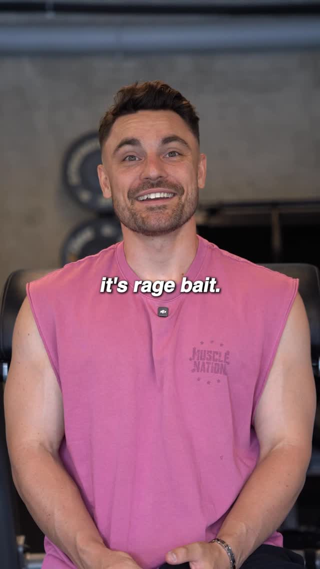 Instagram post by @jackhallowsfitness for Muscle Nation. Caption reads: This rage bait era of fitness content needs to....