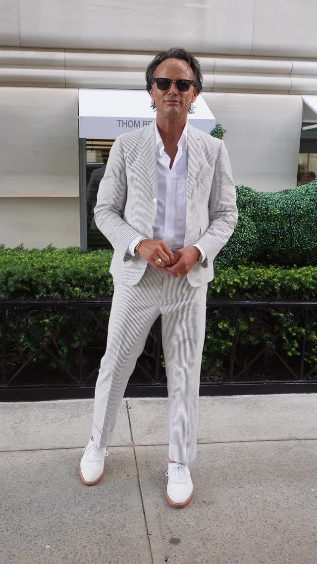 Instagram post by @ladiesofmadisonave for Thom Browne. Caption reads: #thombrowne #ad I was happy to speak to fellow....