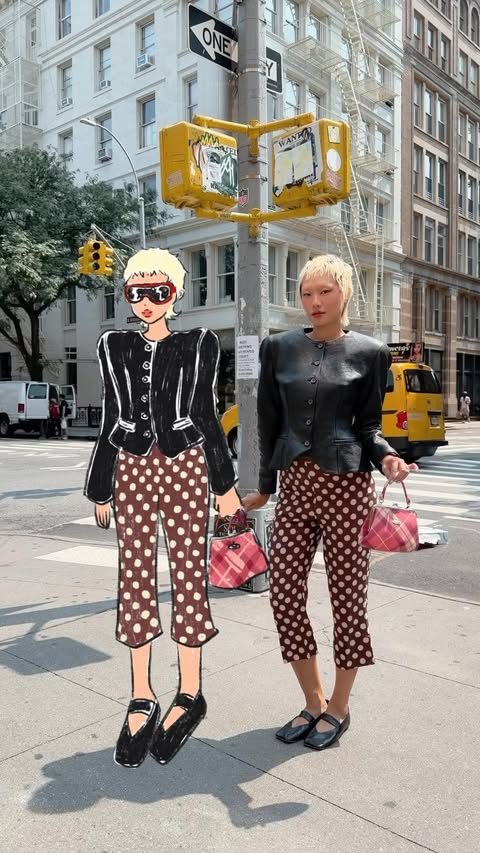 Instagram post by @kickiyangz for NET-A-PORTER. Caption reads: [...] in the big apple 🍎 all outfits from....