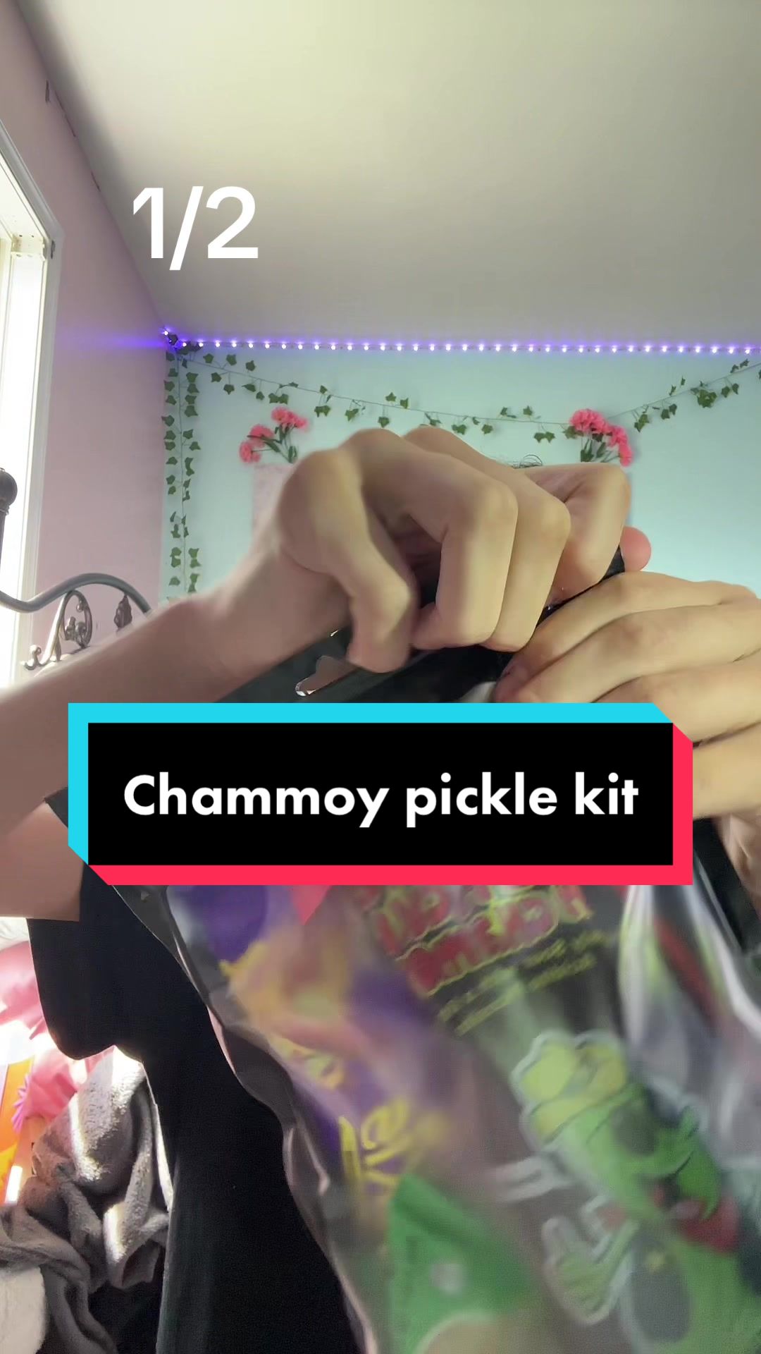 TikTok post by @fw.meong for Bussin Snacks. Caption reads: Chamoy pickle kit ❤️ #fy #fypシ #bussinsnacks....