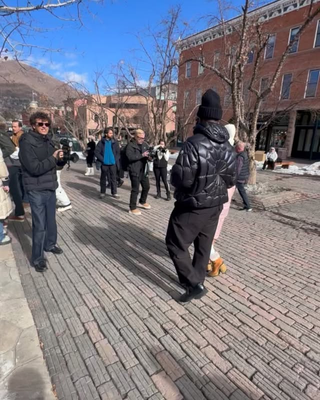 Instagram post by @tobecallsmefat for Moncler. Caption reads: @MONCLER GRENOBLE fall/winter 2026 in Aspen was....