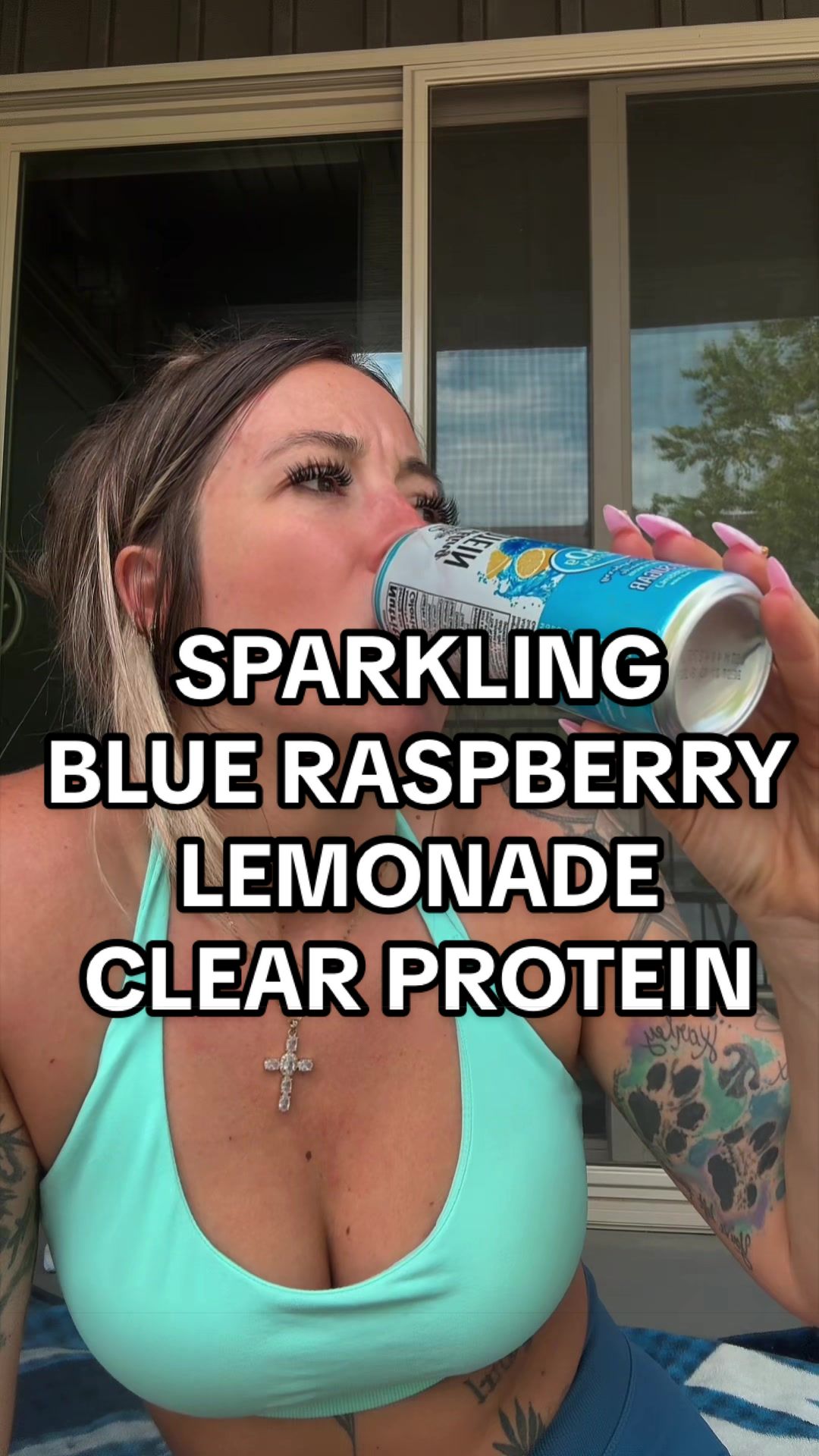 TikTok post by @jordynmichelle04 for Genius Gourmet. Caption reads: [...] #clearprotein #seltzer #protein @Genius....