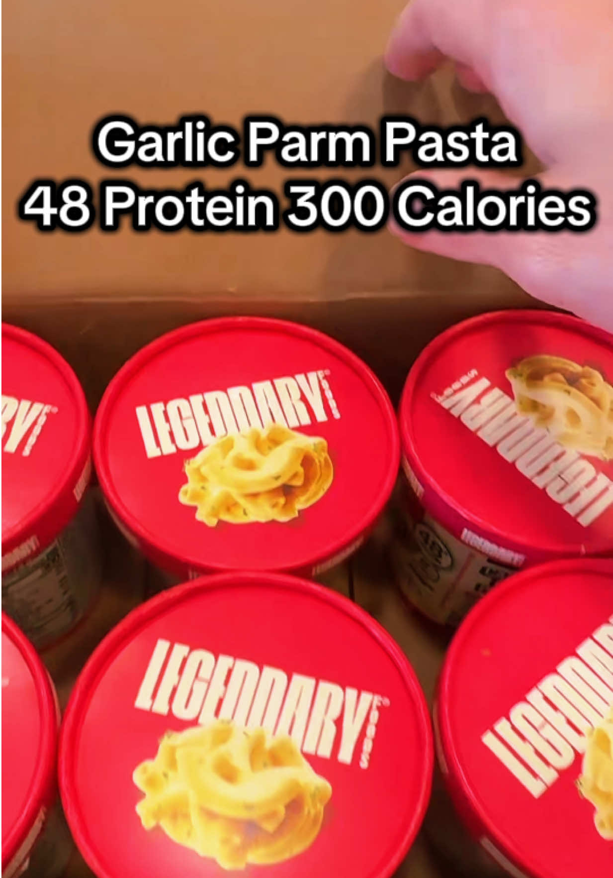 TikTok post by @noah.jay_ for Legendary Foods. Caption reads: @Legendary Foods garlic Parm protein Pasta [...].
