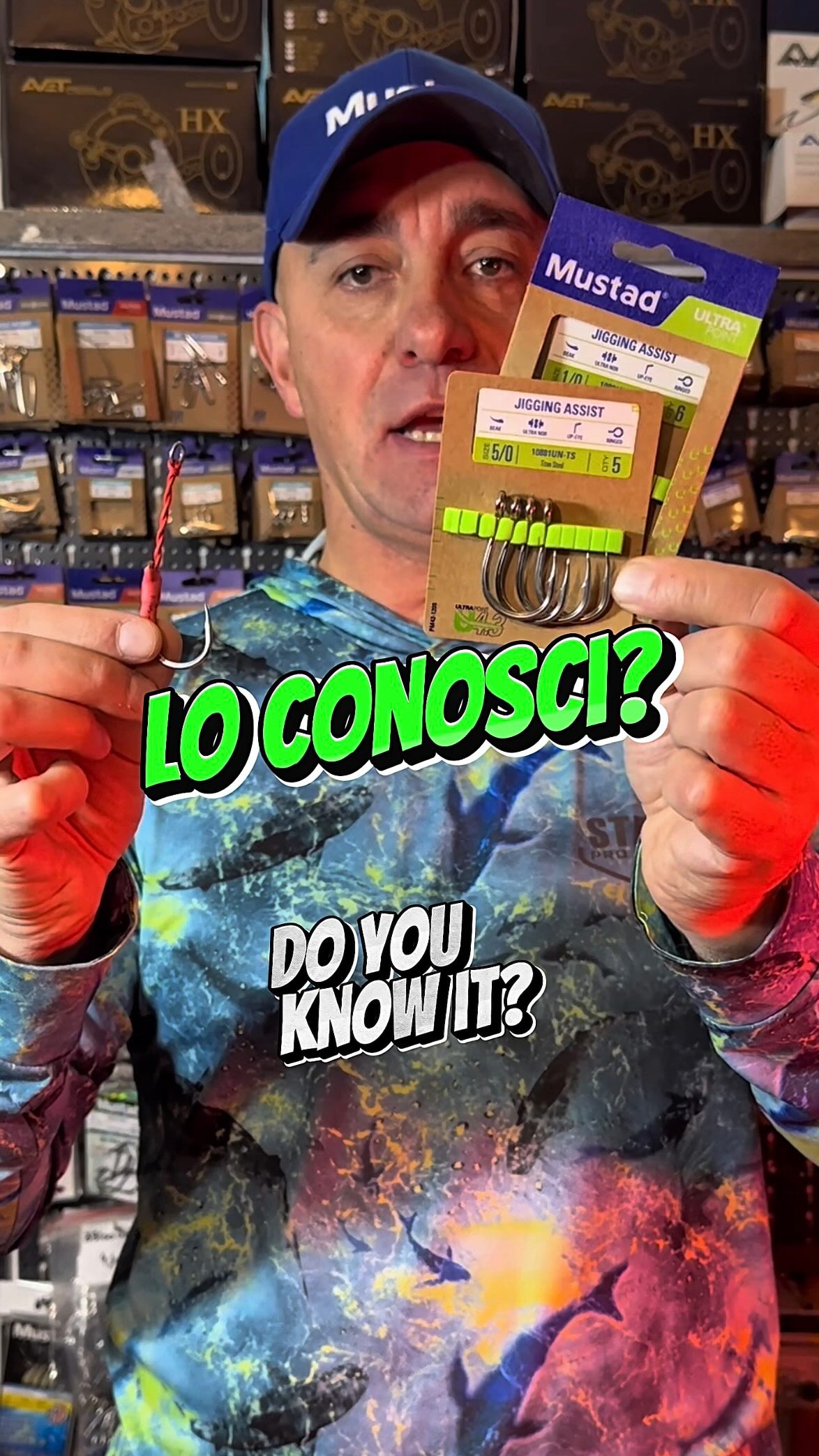 Instagram post by @emiliano_gabrielli for Mustad Fishing. Caption reads: Vi presento un nuovo amo e come realizzare un....