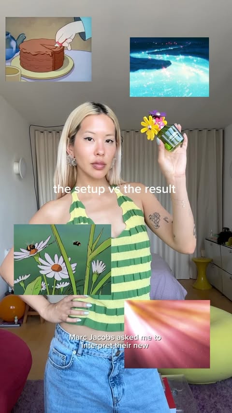Instagram post by @thejesscheng for Marc Jacobs Fragrances. Caption reads: The brief: interpret @marcjacobsfragrances🌼New....