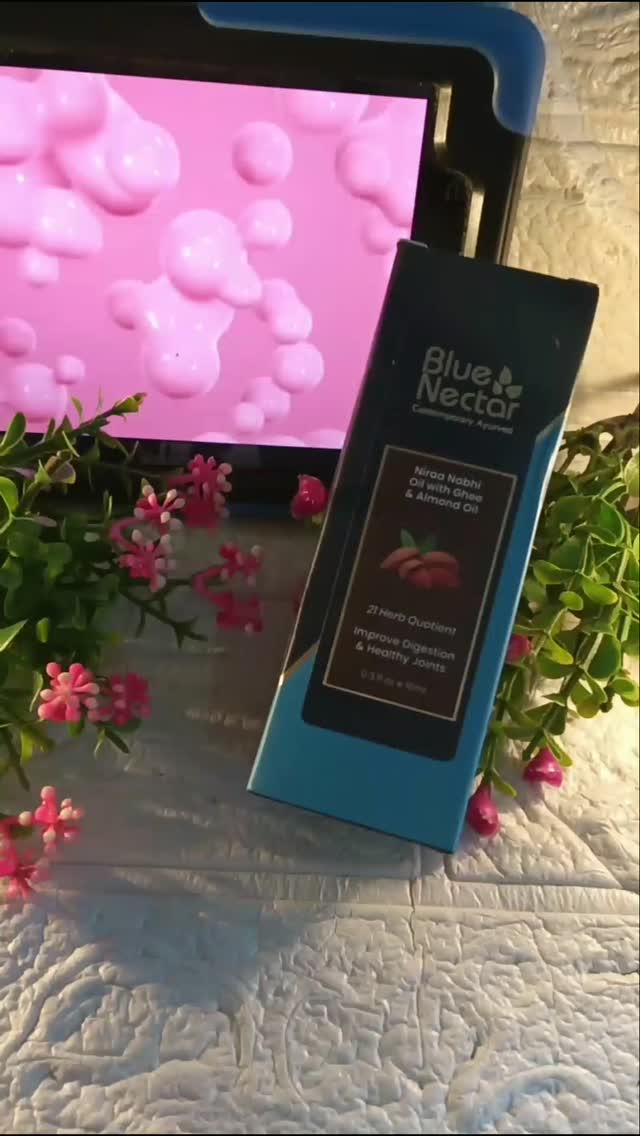 Instagram post by @styli_sh3679 for Blue Nectar. Caption reads: Blue Nectar Nabhi Oil is a chemical-free Ayurvedic....