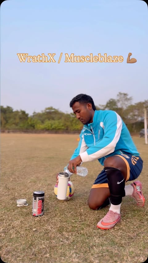 Instagram post by @pragyan_gogoi_23 for WrathX. Caption reads: [...] my pre-workout of choice is MuscleBlaze....