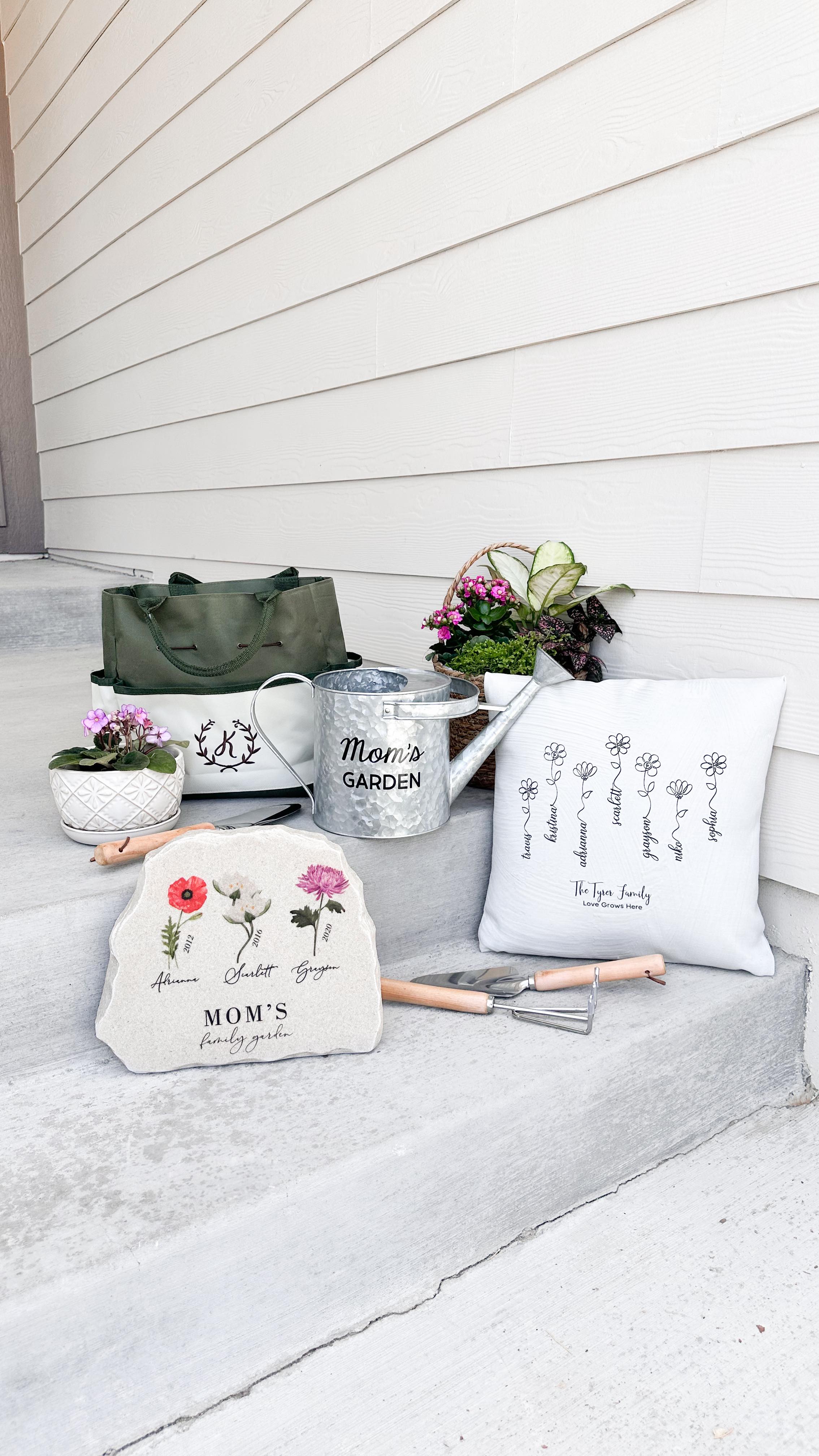 Instagram post by @kristinaandco_ for Personalization Mall. Caption reads: #ad Garden loving moms deserve something special....