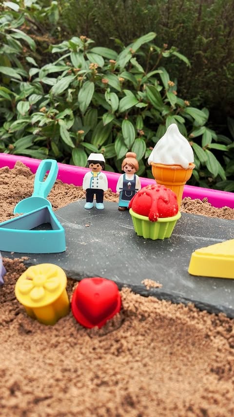 Instagram post by @johnstonefamilylife for PLAYMOBIL. Caption reads: [...] We received these two sand sets from....