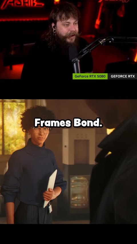 Instagram post by @ashiv_ for NVIDIA GeForce. Caption reads: Bond, Frames Bond powered by @nvidiageforce #RTXON....