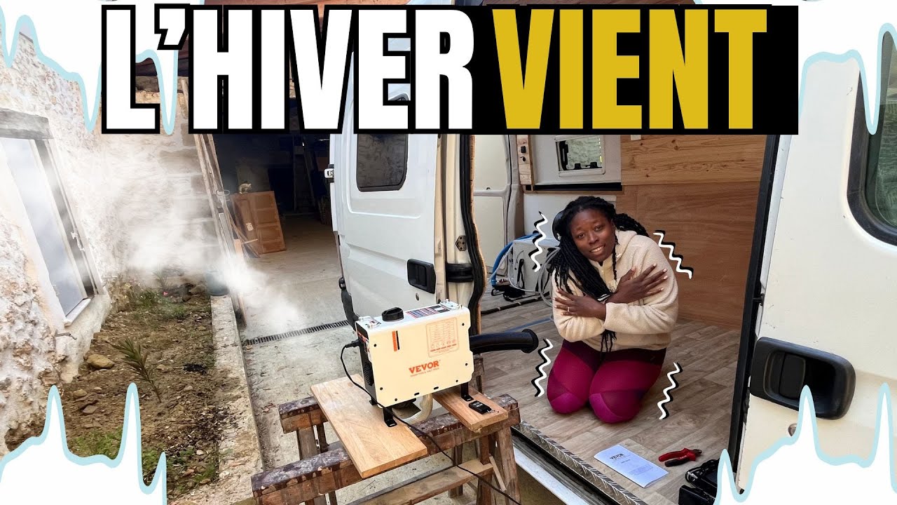 YouTube post by @LesaventuresdeJenetVictor for VEVOR. Caption reads: ❄️➡️🔥NO MORE COLD IN YOUR VAN WITH THIS DIESEL....