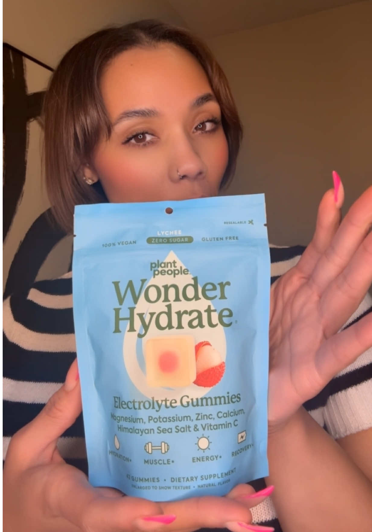 TikTok post by @radiantbeauty1986 for Plant People. Caption reads: Wonder Hydrate Electrolyte Gummy 🩵🩷 @Plant....