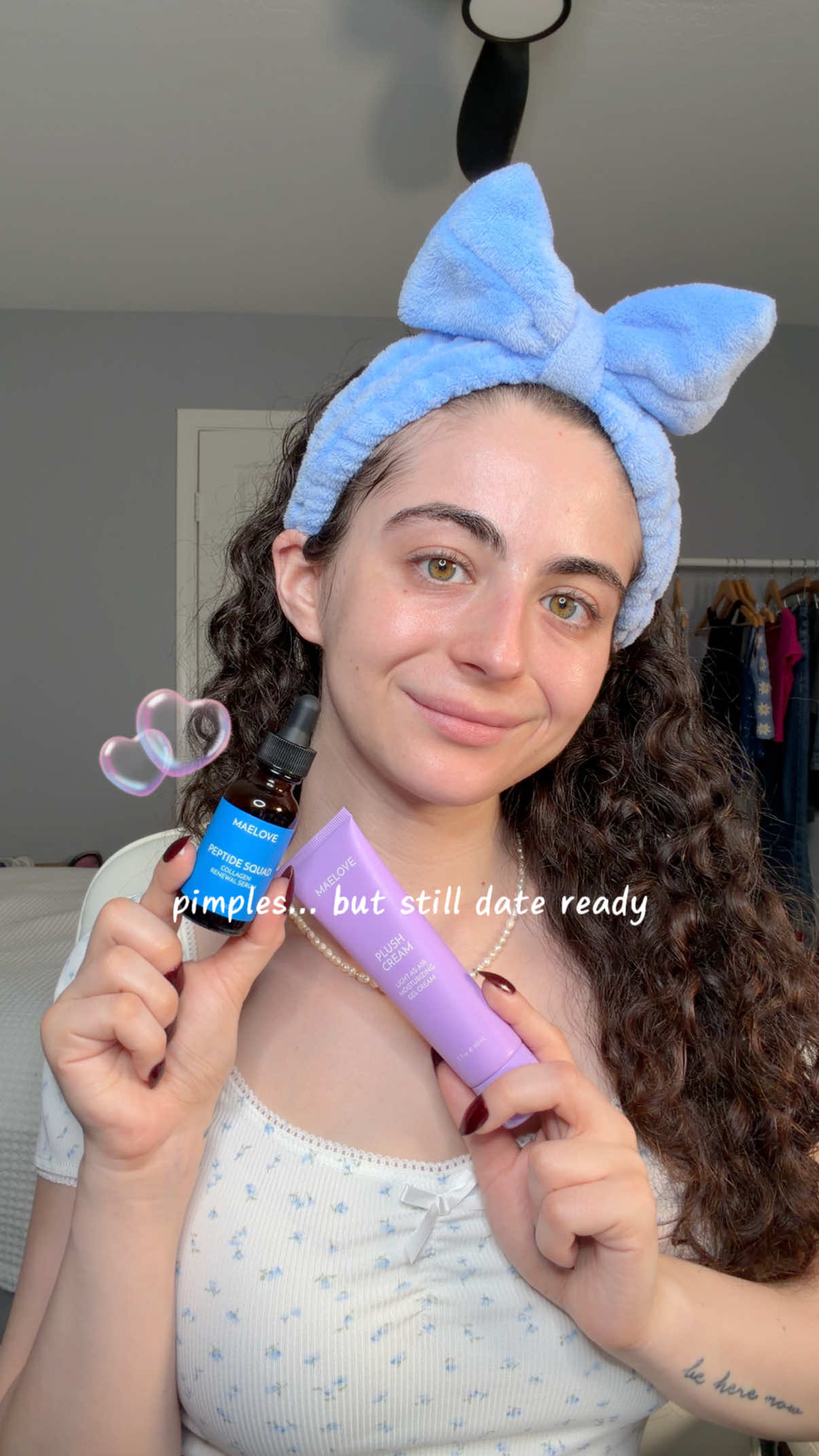 TikTok post by @simplyvanessam for Maelove. Caption reads: [...] pimples before my date 😭 GRWM with @Maelove....