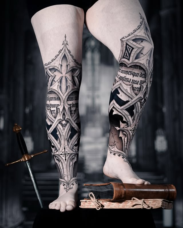 Instagram post by @lahhel for Fkirons. Caption reads: ⚜️VAMPYR ARMOUR ⚜️
After his full sleeve, Alex....