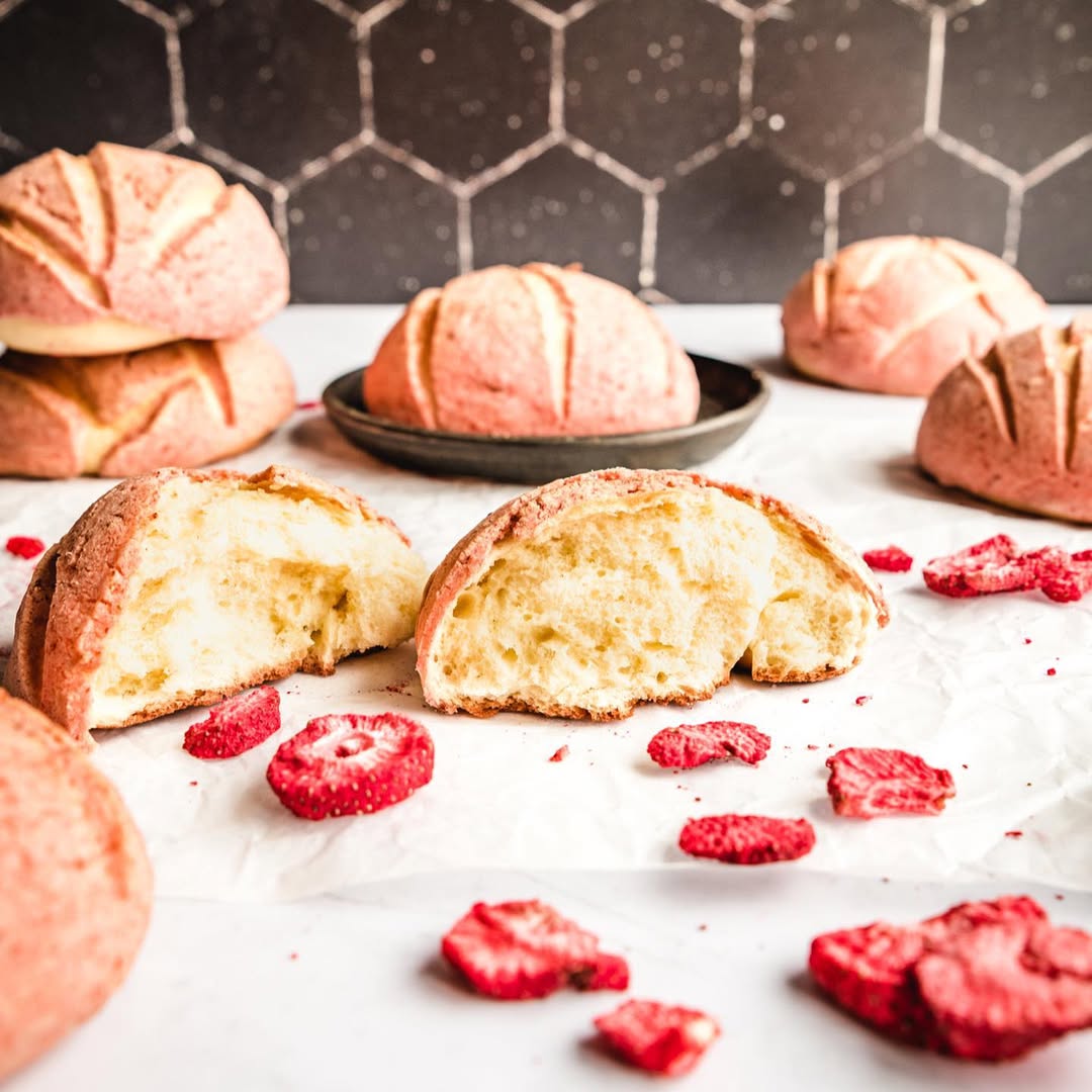 Instagram post by @kickassbaker for Bake from Scratch. Caption reads: ✨ NEW on the blog ✨ - Mexican Conchas! I’m so....