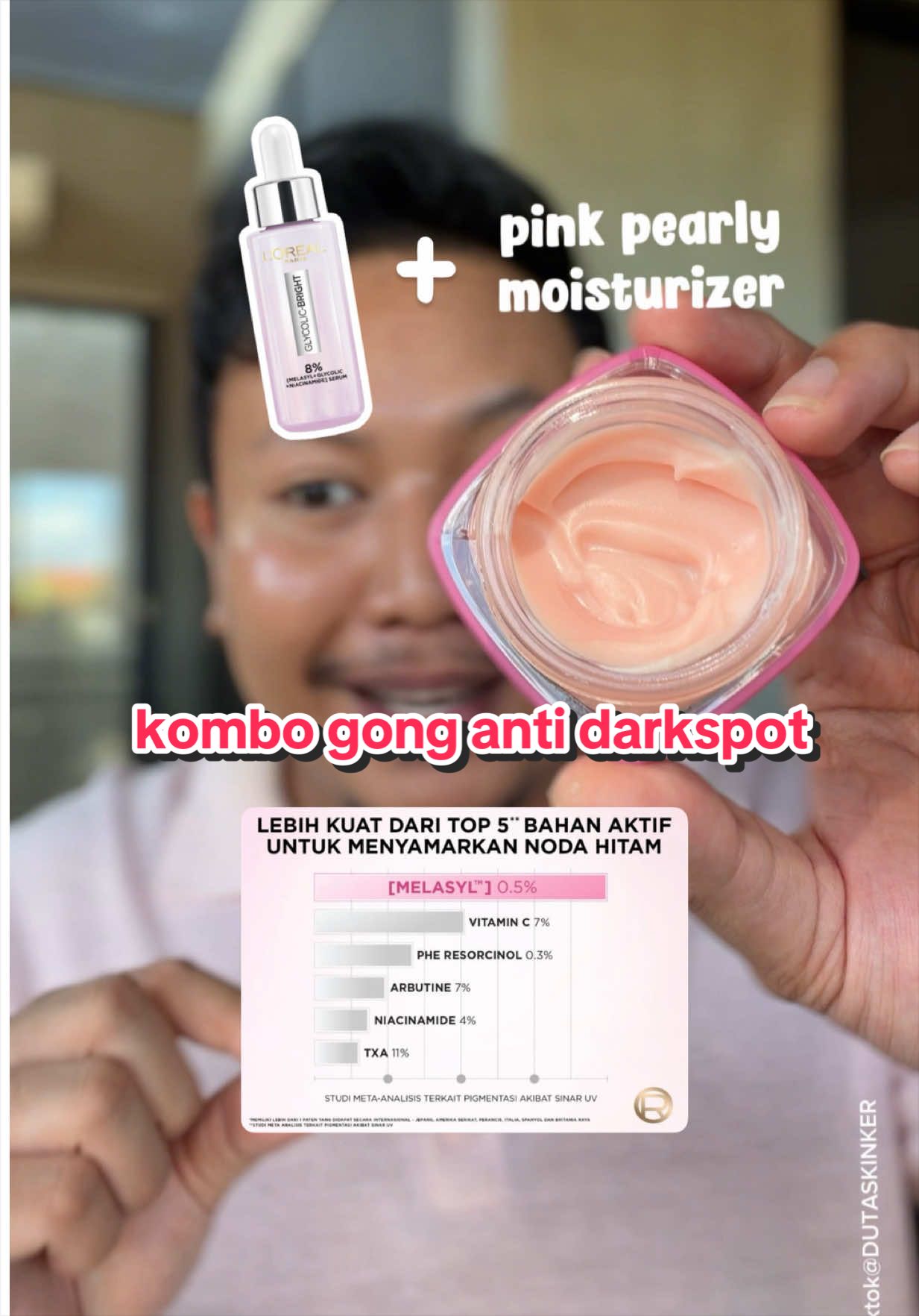 TikTok post by @gustuu7 for L’Oréal Paris Indonesia. Caption reads: Baru moisturizer aja udah keliatan bedanya…....