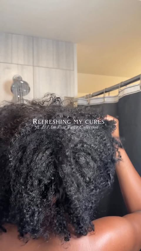 Instagram post by @stuckupken for As I Am. Caption reads: Refreshing my curls using @asiamnaturally rice....