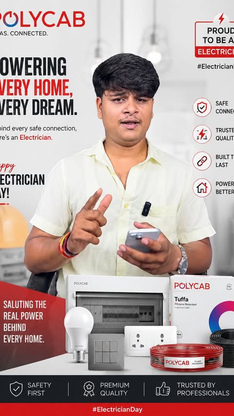 Instagram post by @sidd_meghwanshi for Polycab India Limited. Caption reads: Electrician day #PolycabCelebratesElectriciansDay.