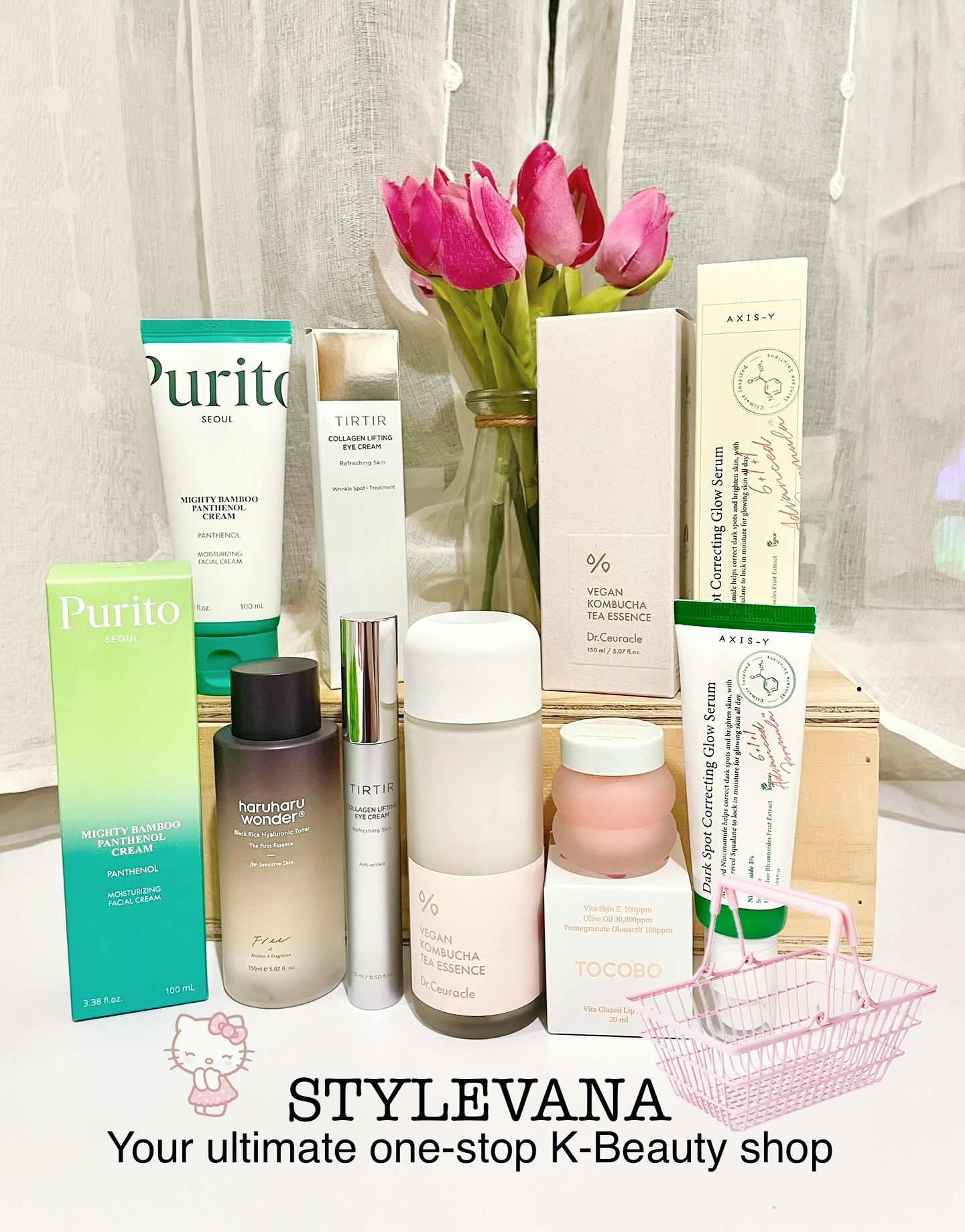 Instagram post by @sugarvogue for TIRTIR. Caption reads: #AD 🌸🌿From Seoul to your doorstep—STYLEVANA....