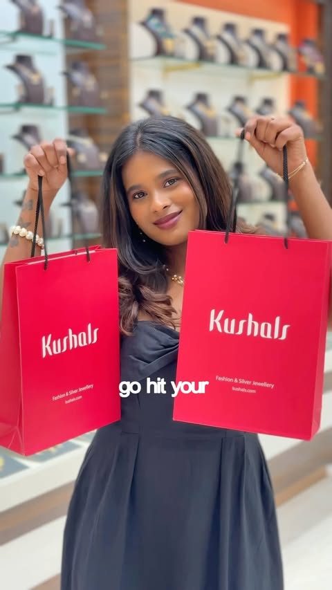 Instagram post by @jeevika.kathiresan_ for Kushals Fashion Jewellery. Caption reads: [...] into real life ✨ Popped into....