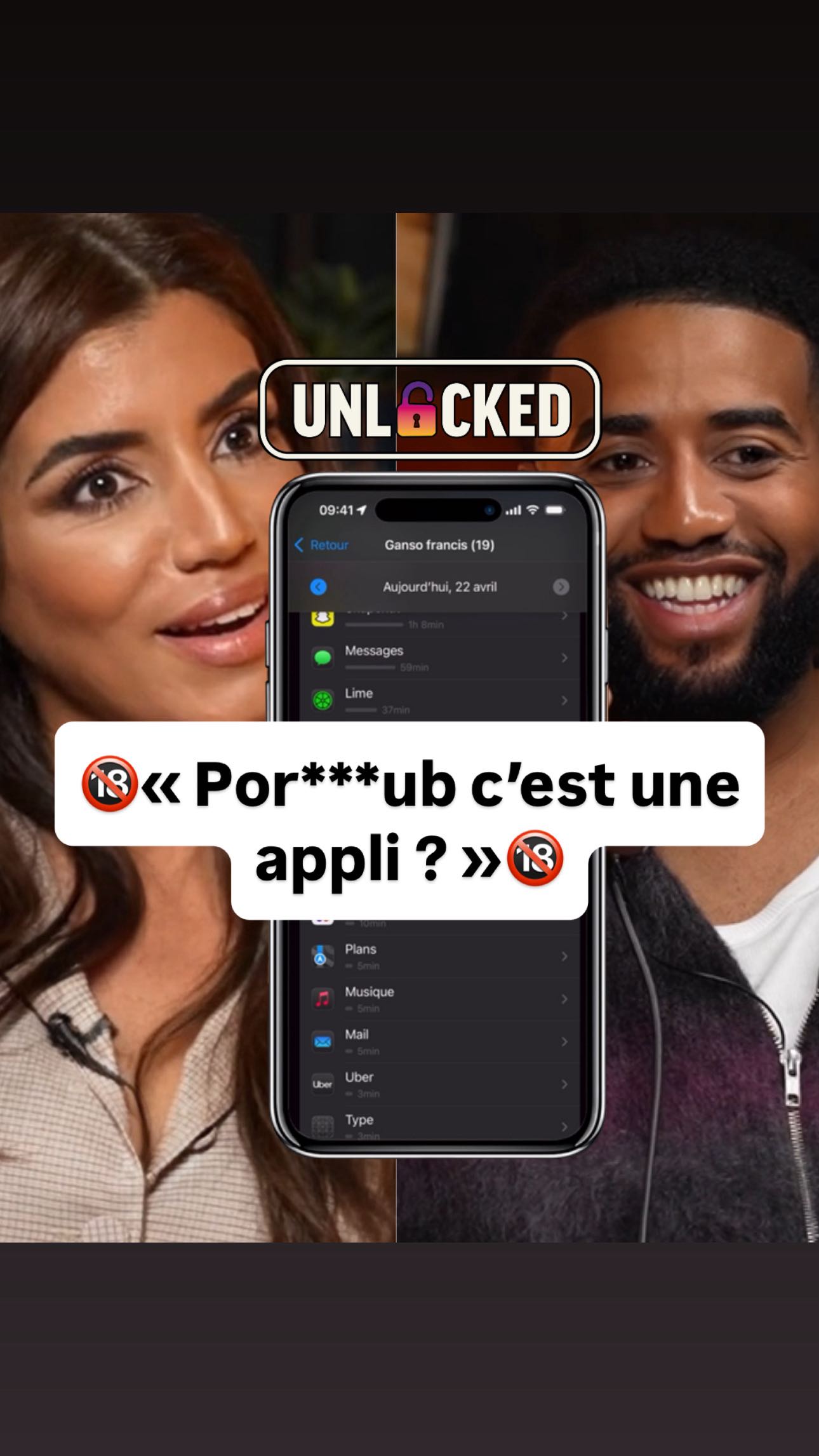 Instagram post by @sarahkaddour.off for LSR Agence. Caption reads: 📱🔓 UNLOCKED DISPO SUR YOUTUBE à 17h ( lien en....