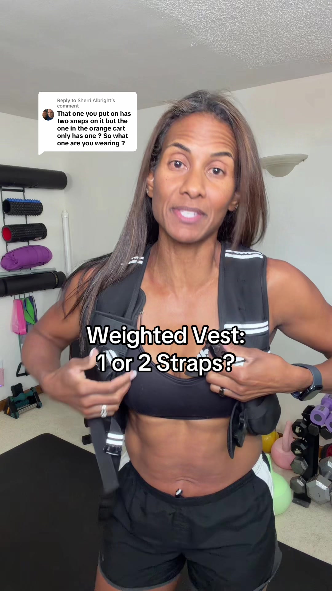 TikTok post by @fitnesswithadriana_ for Zelus Fitness. Caption reads: [...] the same amazing weighted vest! @ZELUS....