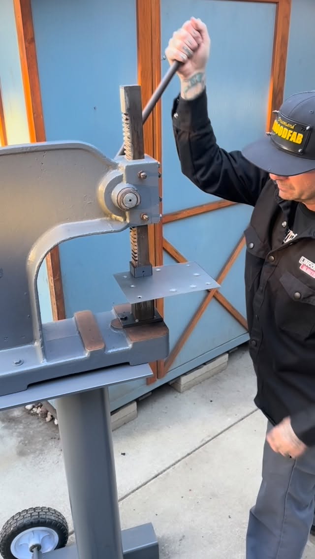 Instagram post by @bhoodfab for Lincoln Electric. Caption reads: I have been wanting to see if my arbor press could....