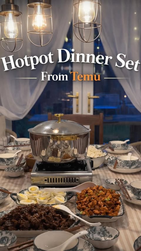 Instagram post by @shadi_faleel for Temu. Caption reads: [...] friends 🍜 This 42-piece dinner set from....