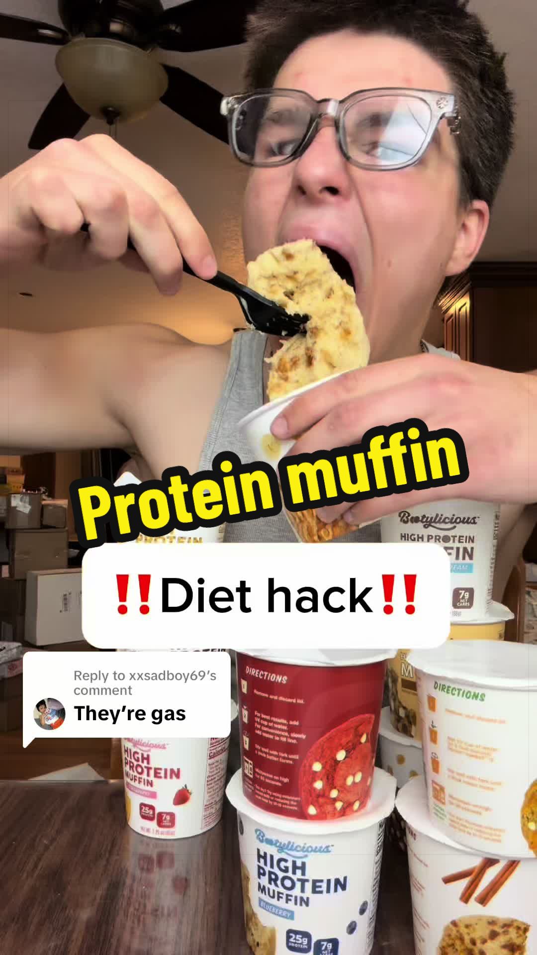 TikTok post by @maximus_munch for Bootylicious Muffins. Caption reads: [...] #diethack #healthydessert @Bootylicious....
