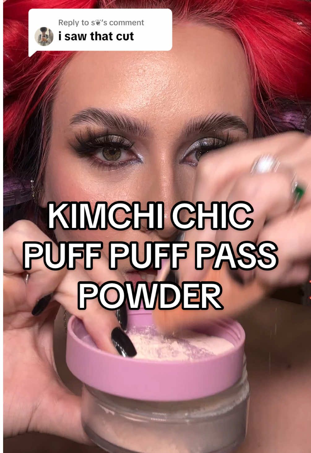 TikTok post by @simi_violet for KimChi Chic Beauty. Caption reads: Replying to @s❦ the powder is good idk what to....