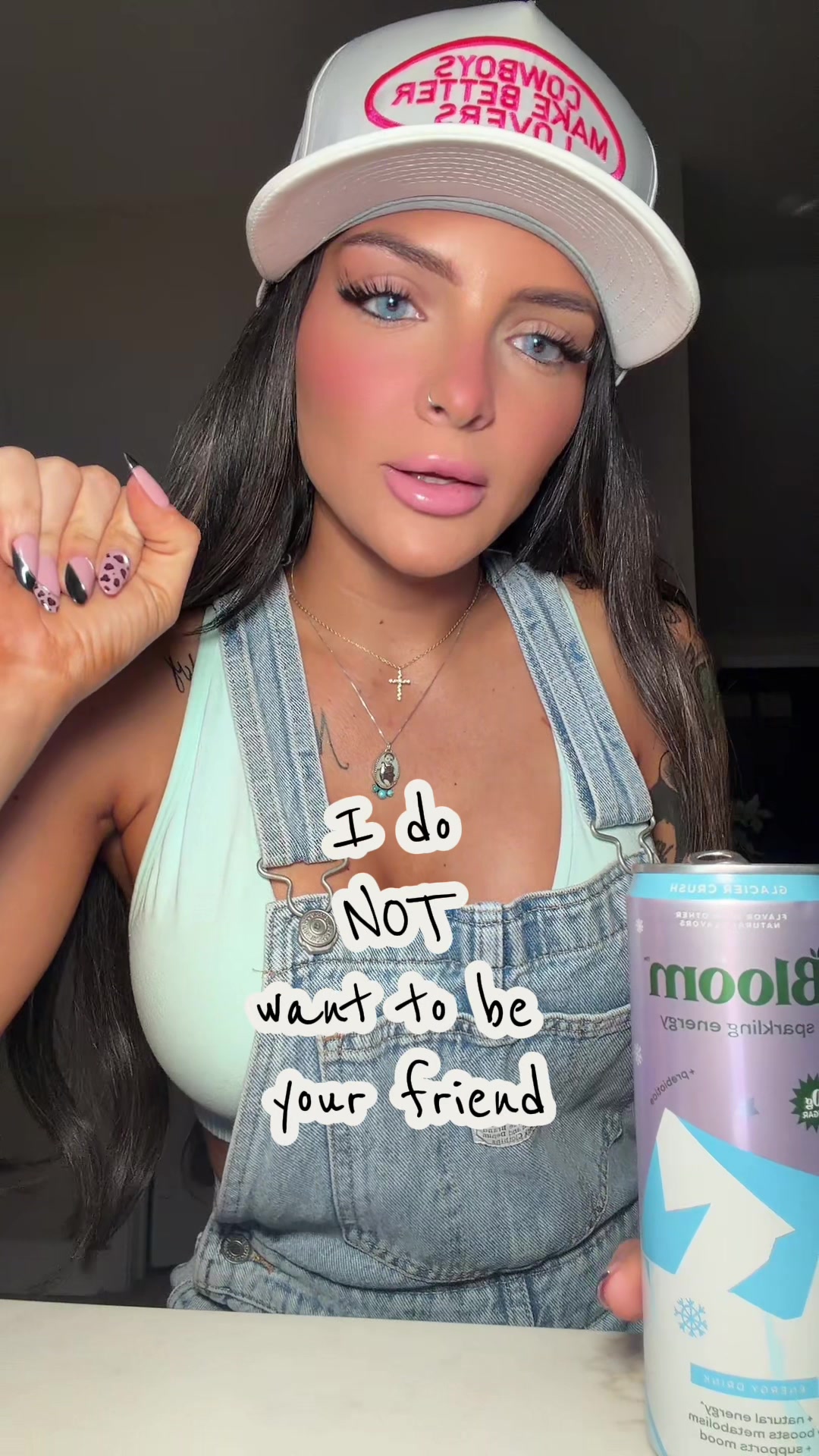 TikTok post by @natashaj11xoxo for Bloom Nutrition. Caption reads: [...] 🚫 #fy #relatable #bloompartner @Bloom....