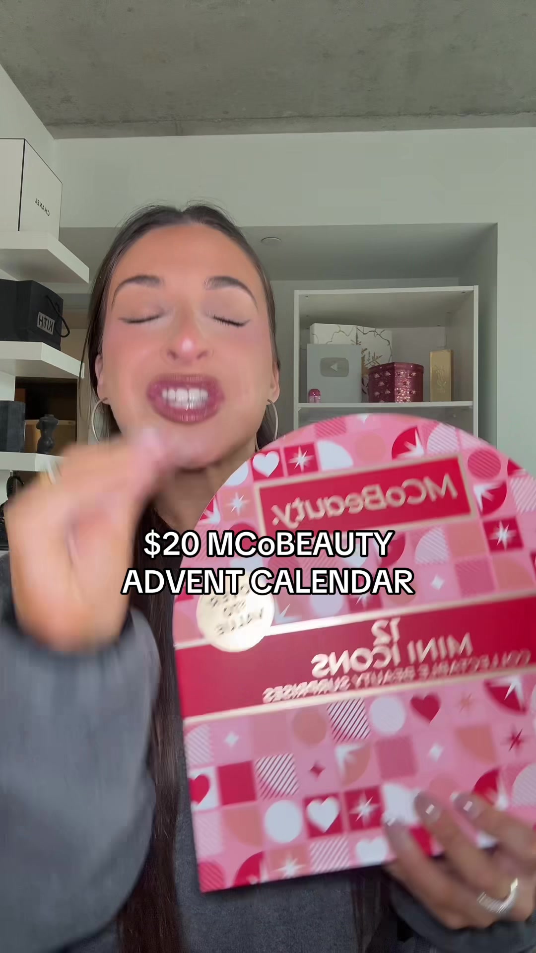TikTok post by @allierosss for MCoBeauty. Caption reads: $20 @MCoBeauty ADVENT CALENDAR PT 2?!?! WORTH IT....